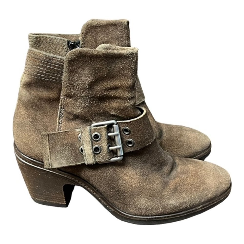 Miz Mooz Boots Women's 7.5 Suede Ankle Bootie Buckle Western Rodeo
